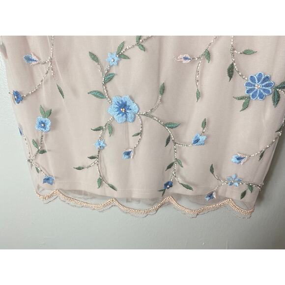 ADRIANNA PAPELL DRESS 6 FLORAL EMBROIDERED BEADED SHEATH SHORT COCKTAIL BEIGE - Picture 11 of 16